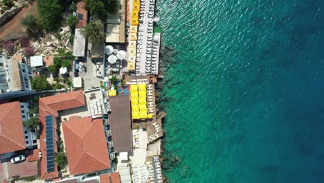 Drone-shot-of-Kaş-beach-clubs-in-Antalya-region-of-Türkiye