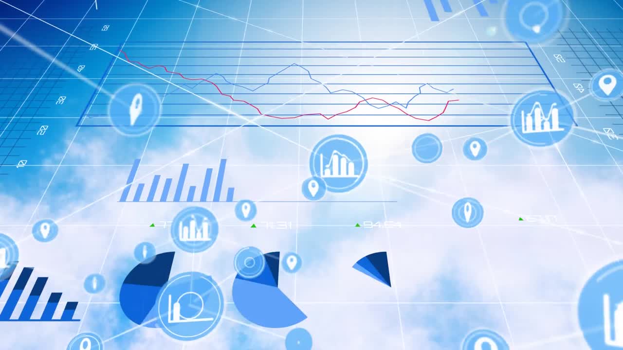 Statistical data processing against blue sky in background