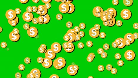 rain of dollar coins money animation sign symbol motion graphics on green screen