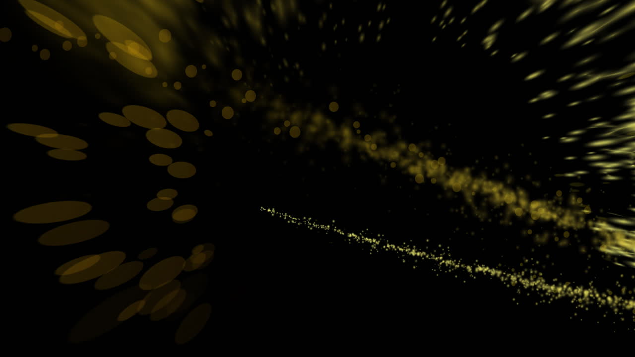 검은색 배경에 노란색 빛의 흔적과 반점의 애니메이션