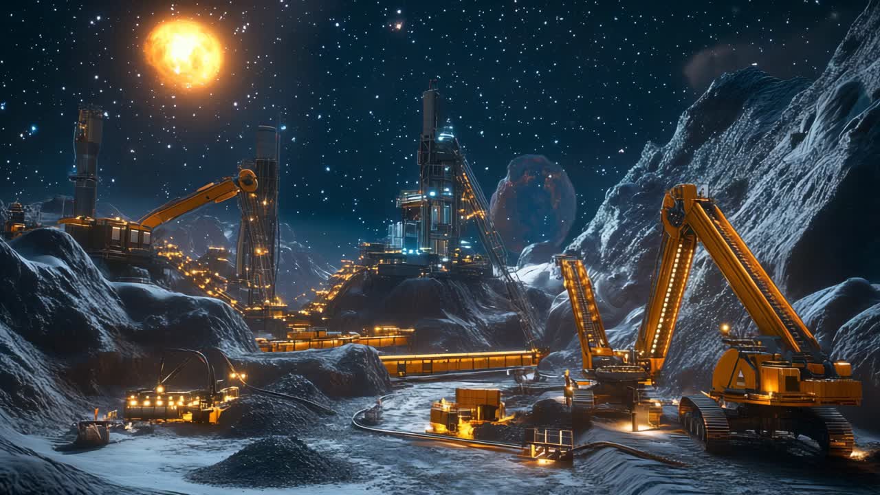 Lunar Mining Base at Night