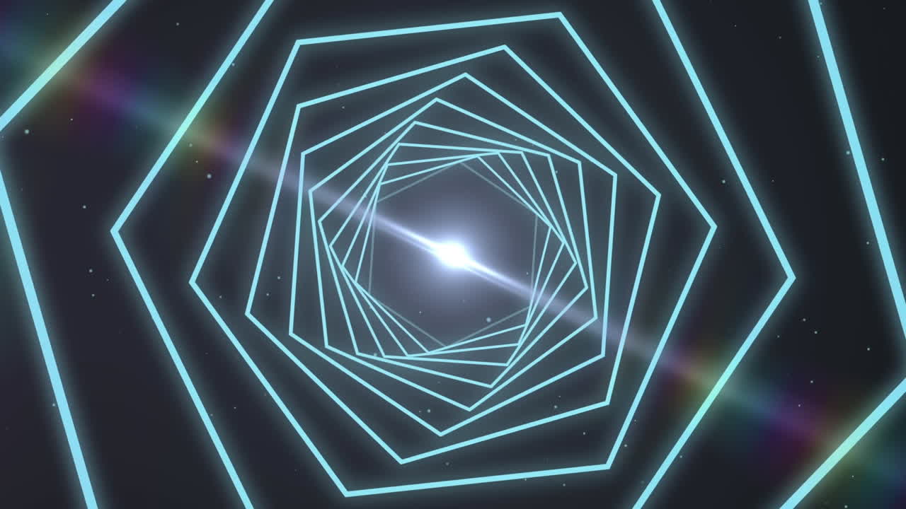 animación de un túnel de neón brillante azul girando sobre un fondo negro