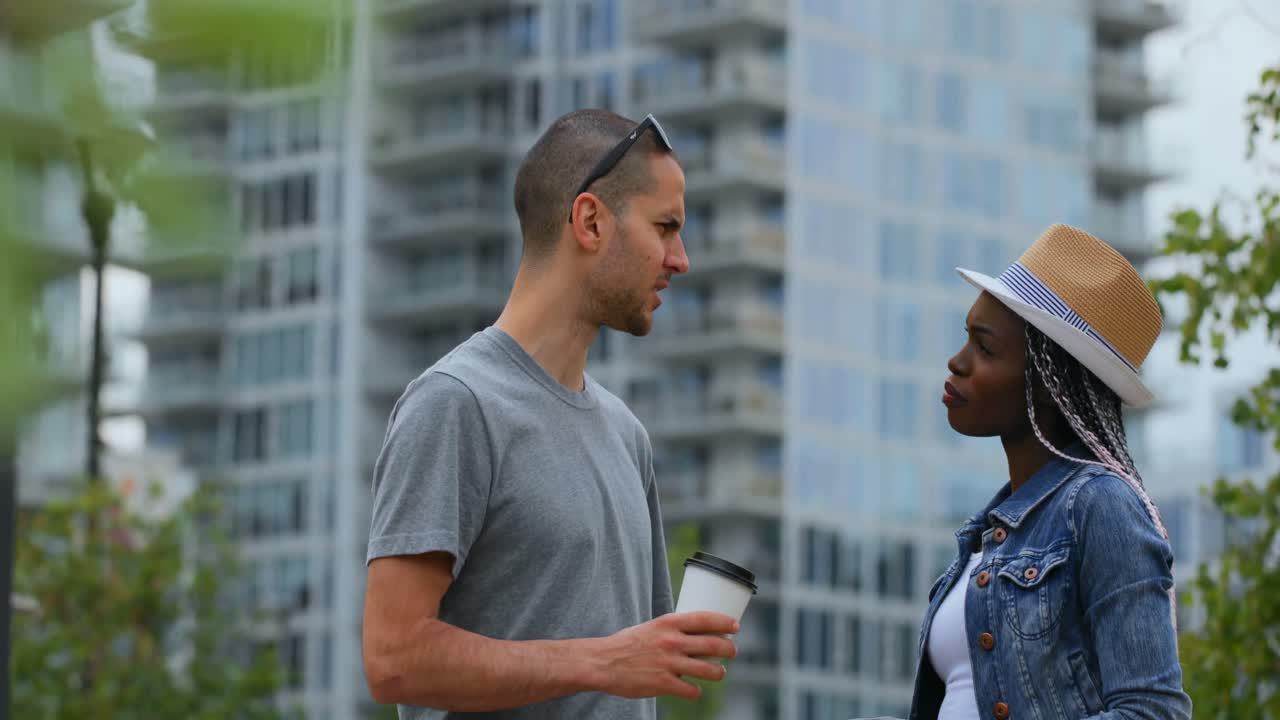 Couple interacting with each other in the city 4k