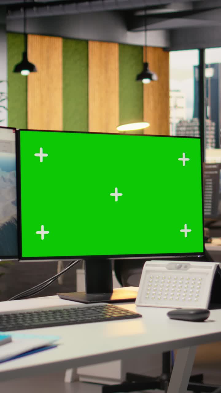 Wind turbine simulation on green screen mockup PC in RD office