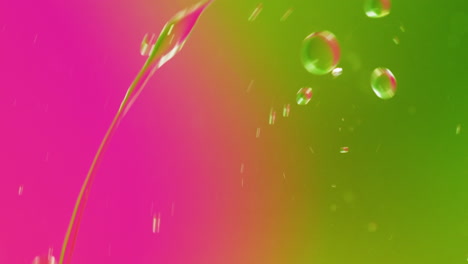 animation of bubbles moving on pink and green background with copy space