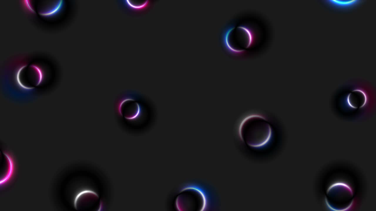 Blue and purple neon glowing circles abstract motion background