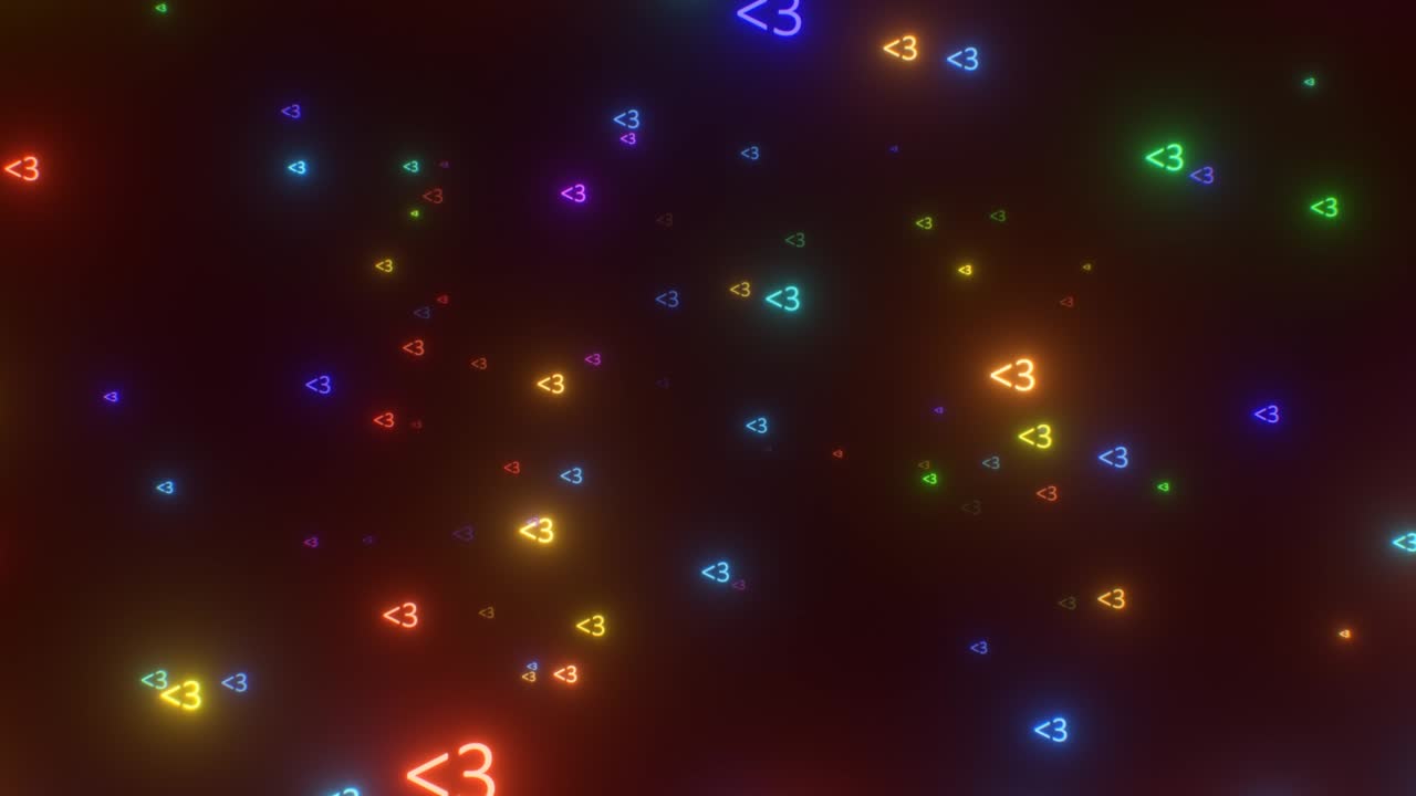 menos de 3 mensajes de texto corazón neón brillante resplandeciente símbolos de amor volar - 4k sin costuras vj bucle movimiento animación de fondo