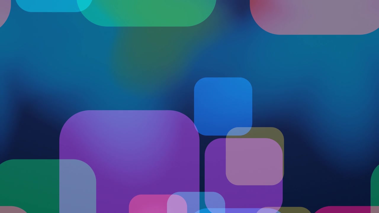 Vibrant colorful overlapping geometric shapes creating a modern and dynamic loopable abstract digital pattern, rounded corner squares background