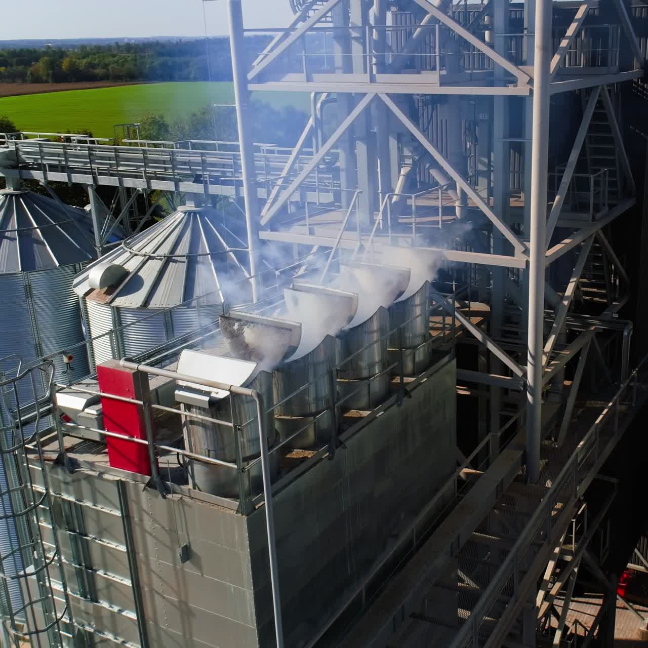 Metal elevator in agriculture zone. Grain Warehouse or depository