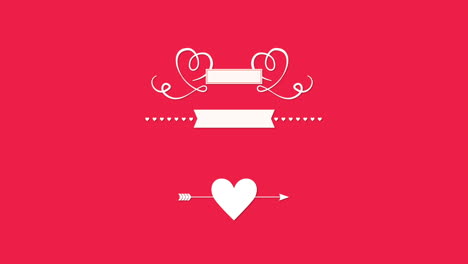 Animierte-Nahaufnahme-Romantische-Rote-Herzen-Mit-Pfeil-Und-Band-Auf-Rotem-Valentinstag-Hintergrund
