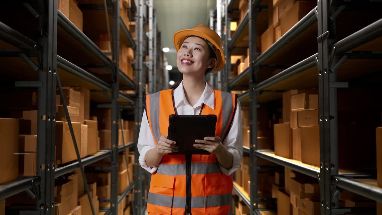 trabajador de almacén que utiliza una tableta para la gestión del inventario