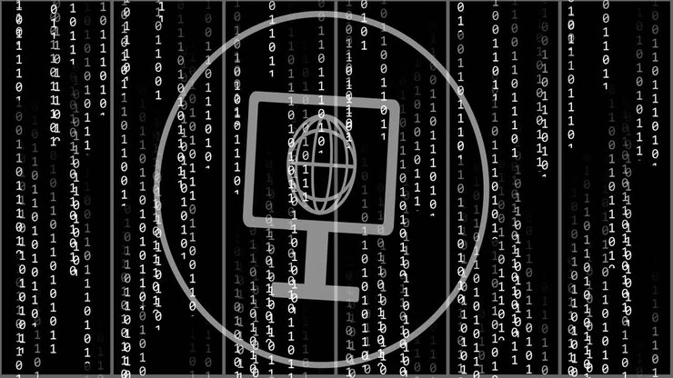 Computer monitor with globe icon animation over binary code background