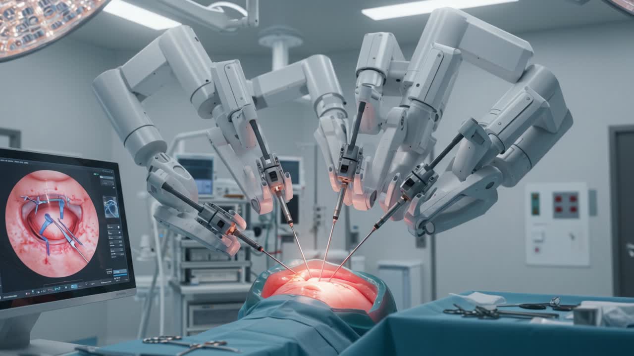 Robotic Surgical System Performing Advanced Medical Procedure in State-of-the-Art Operating Room, Showcasing Precision and Innovation in Modern Healthcare Technologies