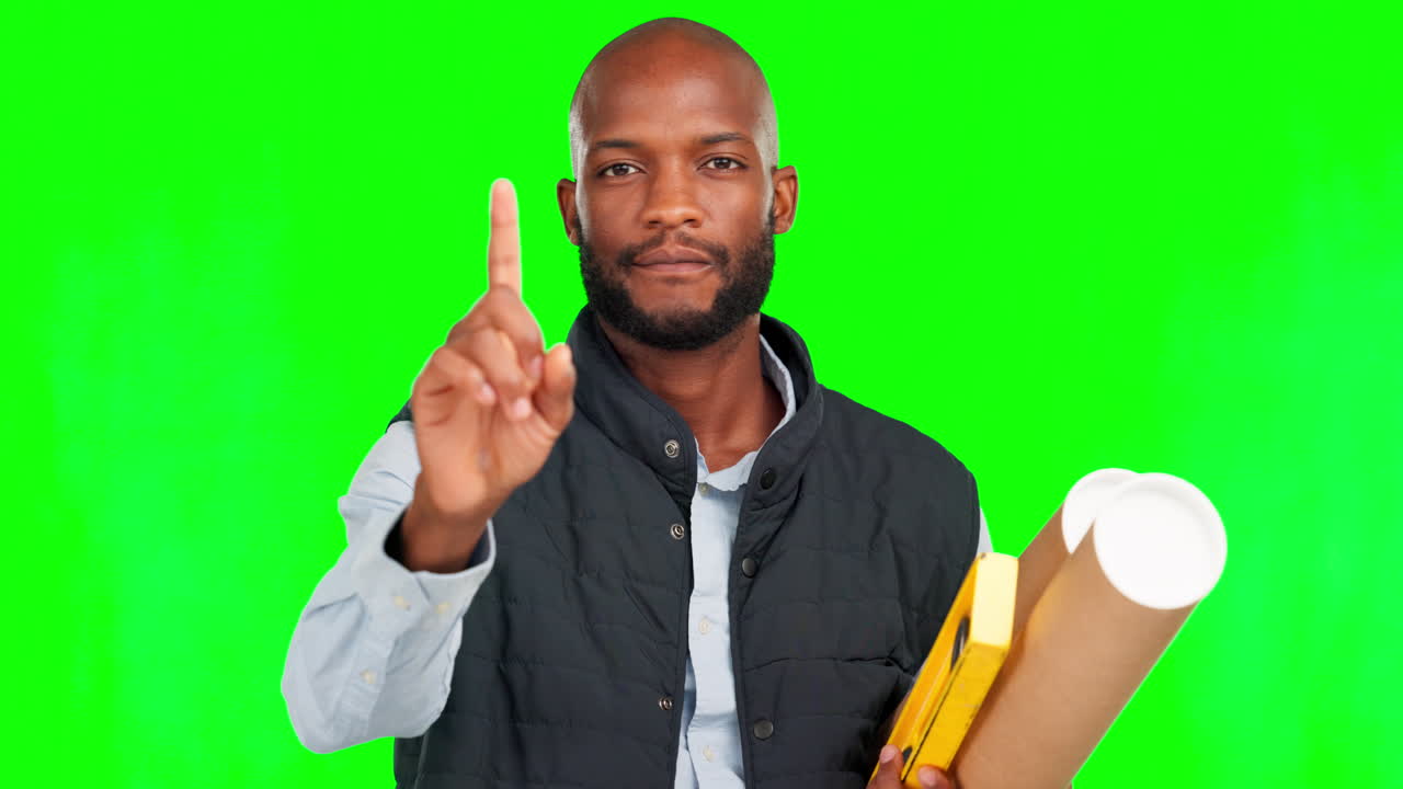 Thinking, no and a black man construction worker