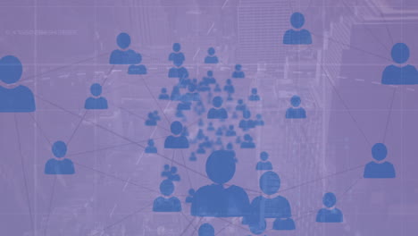 animación de redes de conexiones con personas iconos sobre el paisaje urbano
