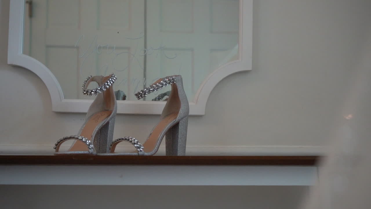 Wedding Bride's Shoes Heels Detail Outfit Fashion Sparkle