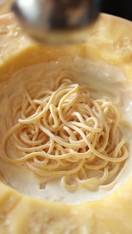 spaghetti in creamy parmesan cheese dish