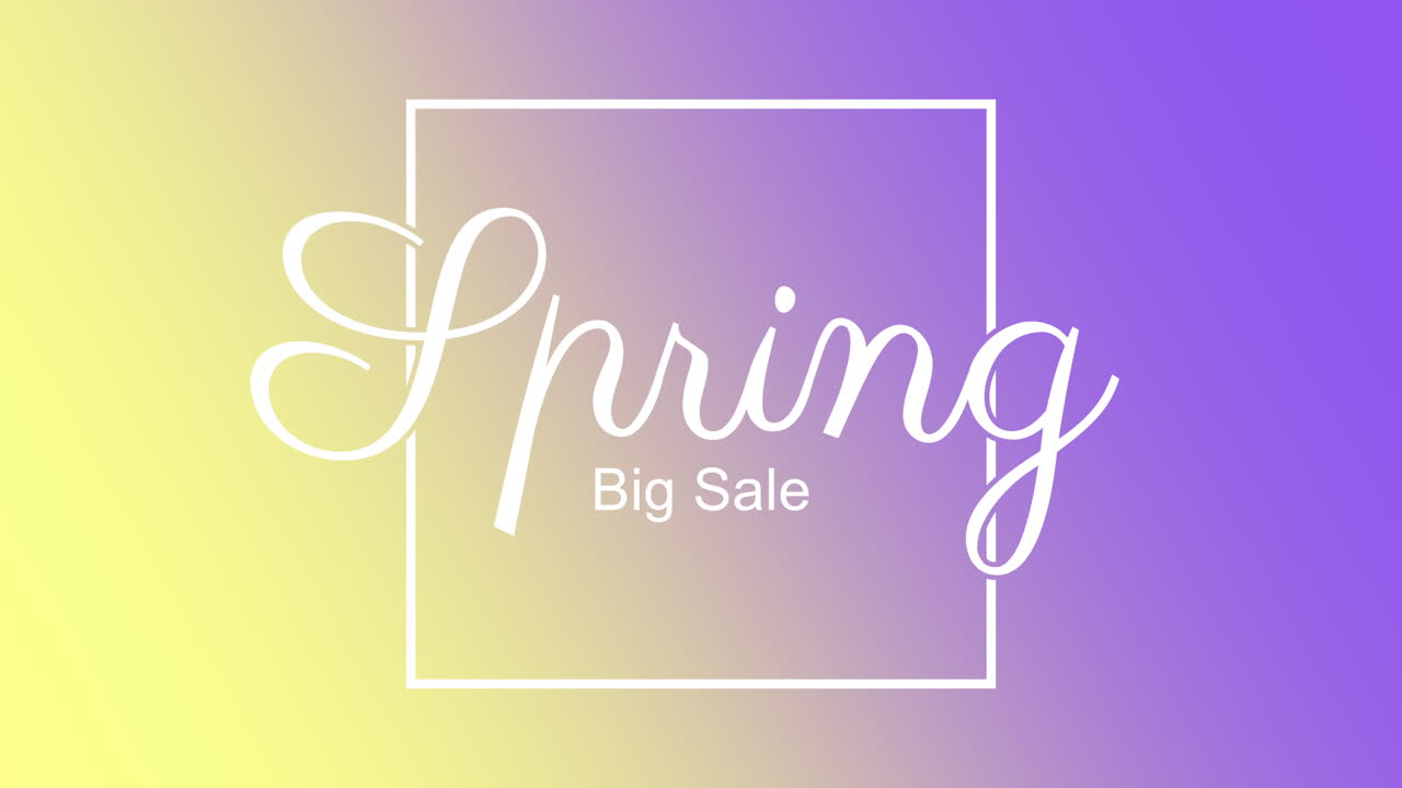 Spring Big Sale in white frame on purple and yellow gradient