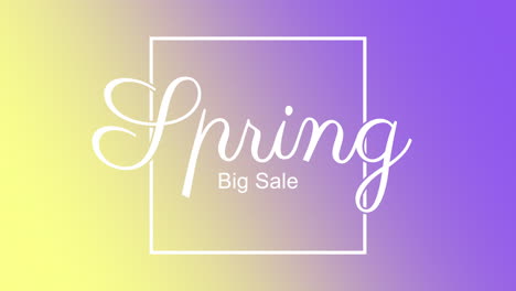 spring big sale in white frame on purple and yellow gradient