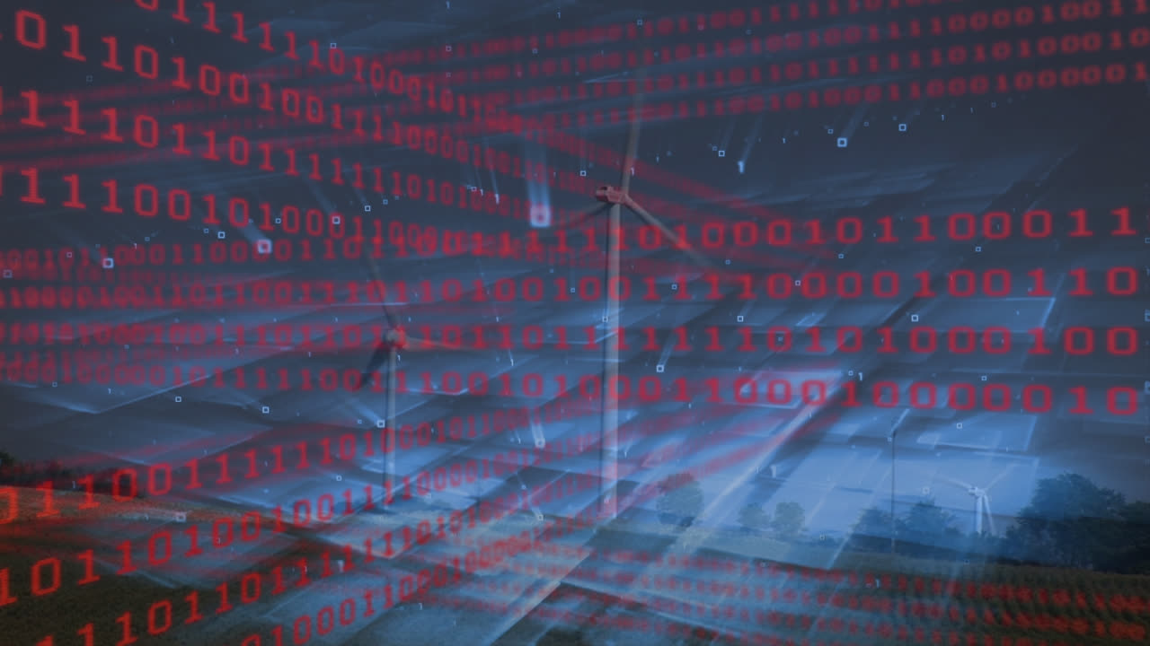 풍력 터빈에서 데이터 처리의 애니메이션