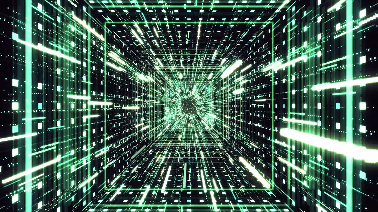 Abstract Digital Tunnel with Glowing Lines and Data