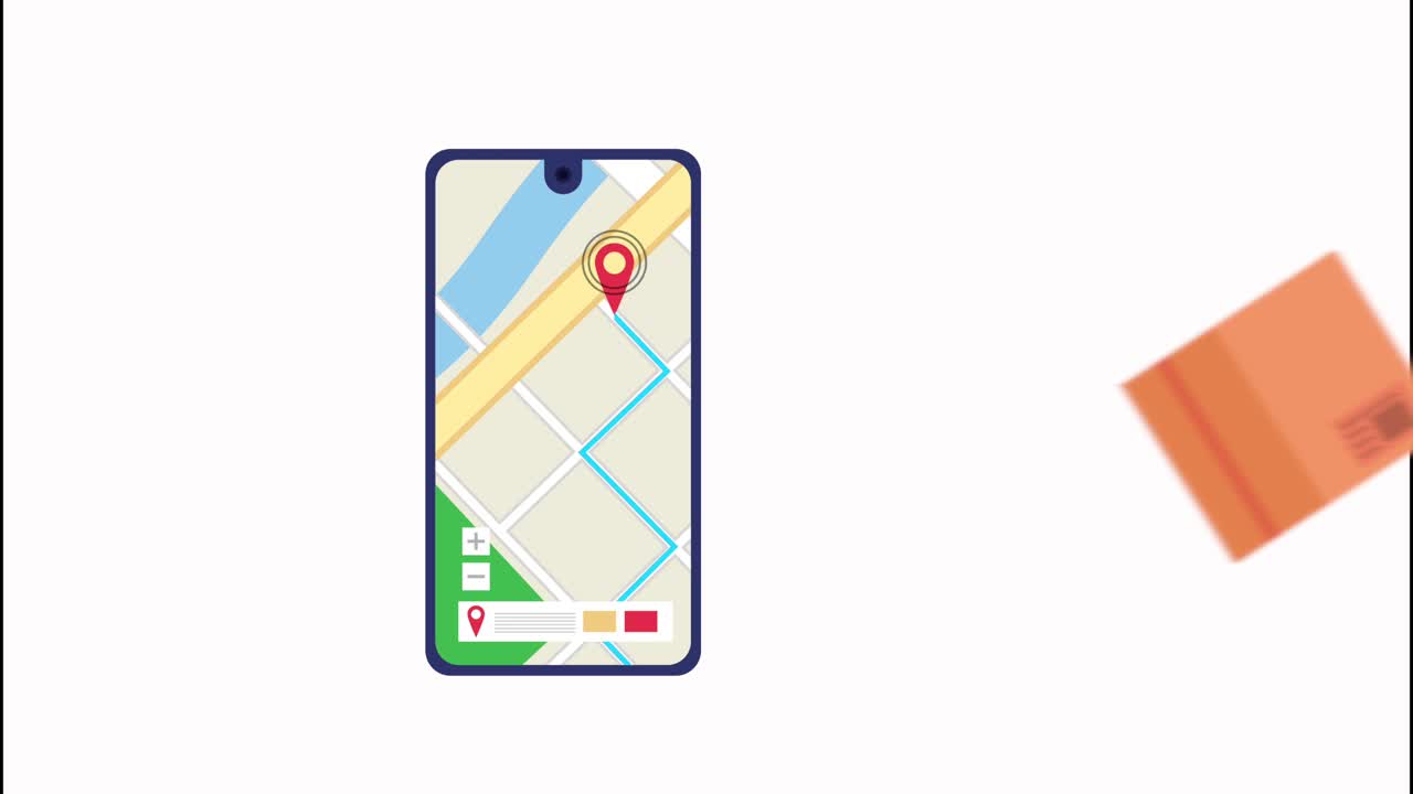 servicio logístico de entrega con mapa en teléfono inteligente y caja