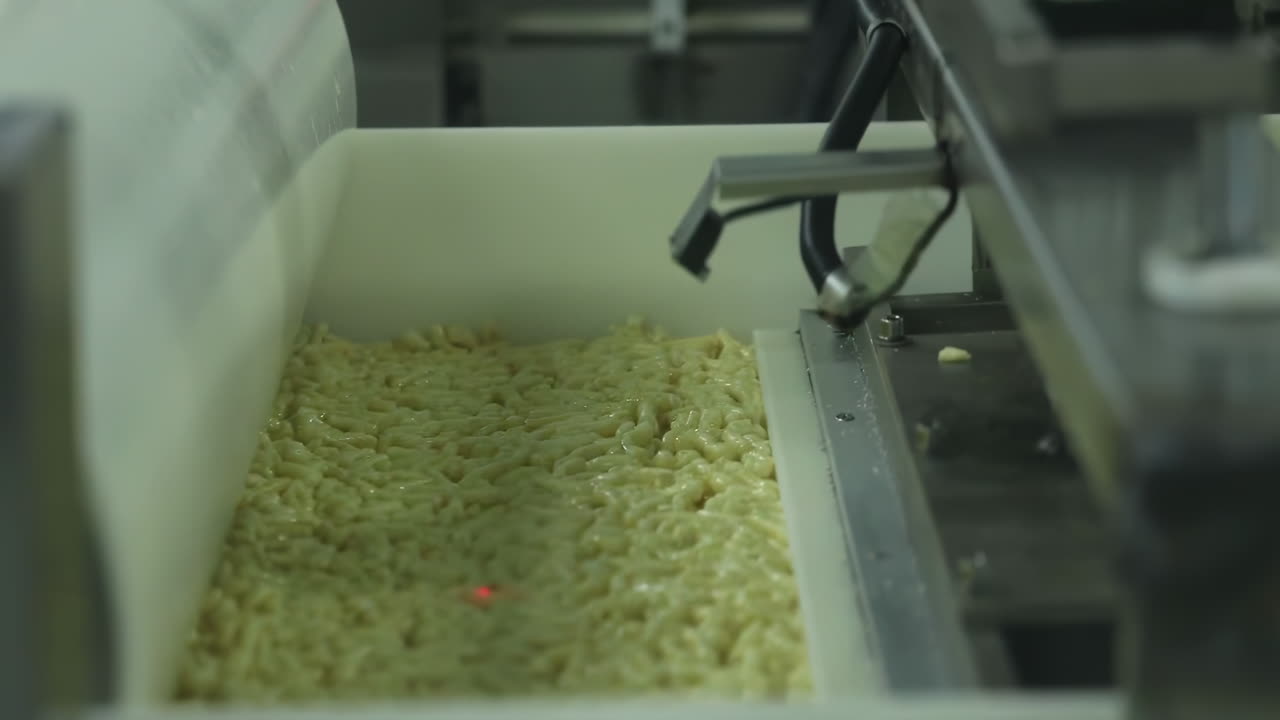 cierre de la fábrica de pasteles alimenticios en una línea de ensamblaje, galletas automatizadas en una líneade producción de cinta transportadora en una fábrica, listas para embalaje y distribución