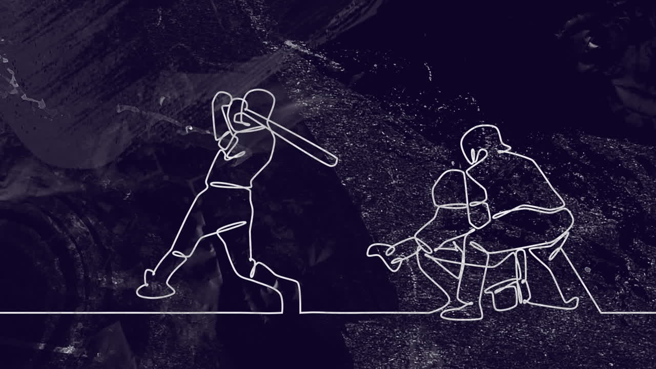 animación de dibujo de jugadores de béisbol masculinos y formas en fondo negro