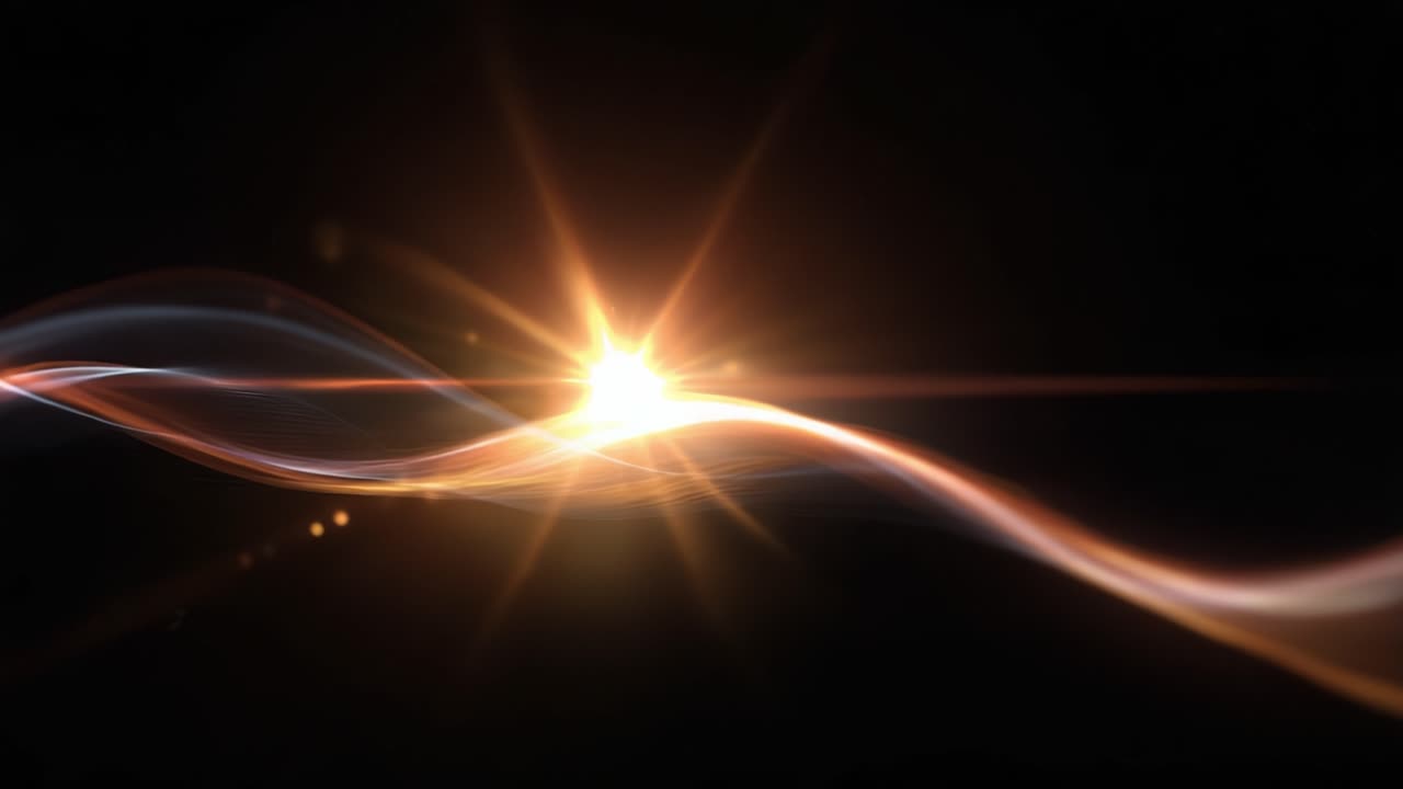 Una magnifica esplosione di luce e onde che illumina uno sfondo scuro, creando una splendida rappresentazione visiva di energia e movimento in una danza ipnotica