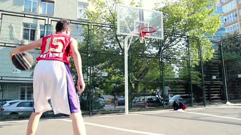 back view of young man playing basketball 1