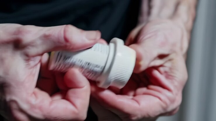 Persona che apre una confezione di medicinali