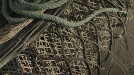 Panning-shot-of-fishing-ropes-and-nets