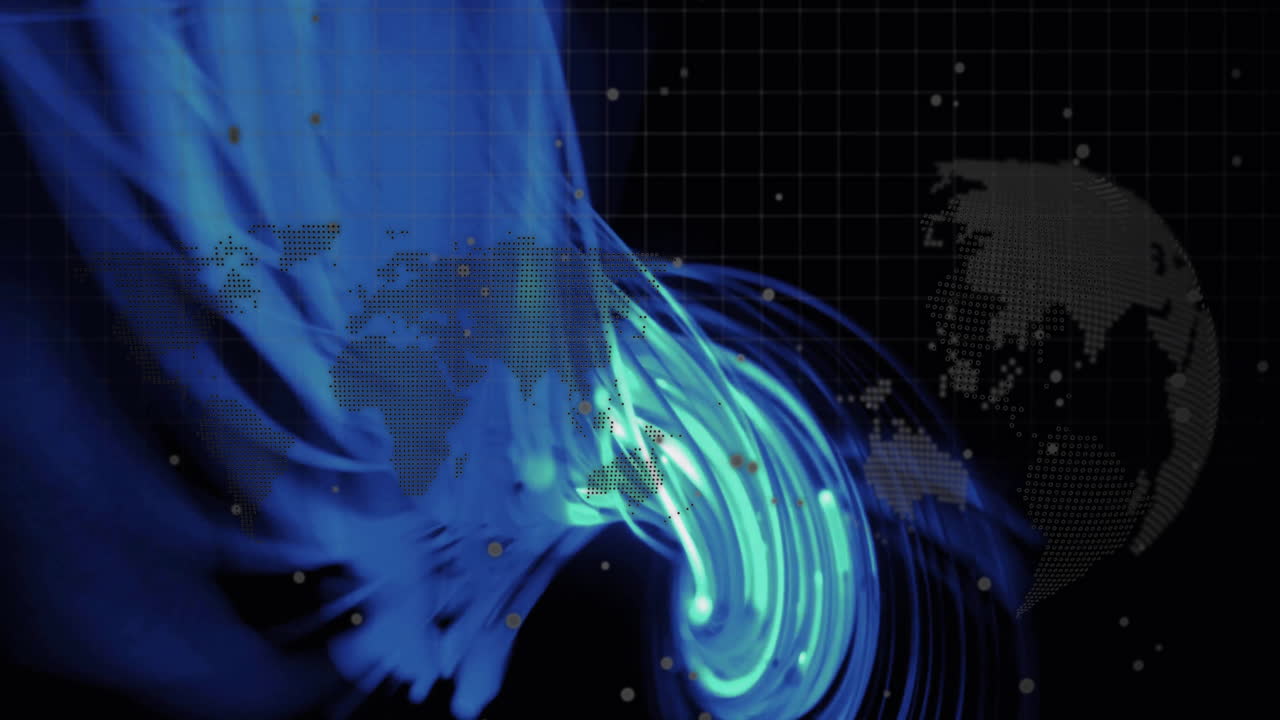 어두운 배경에서 지구상에서 디지털 데이터 처리의 애니메이션