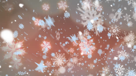 digital animation of multiple snowflakes icons falling against grey background