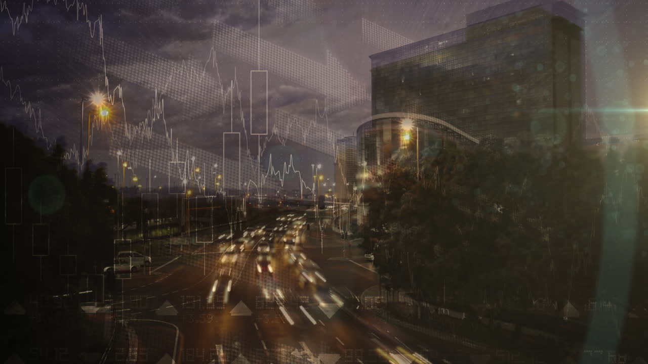 도시 풍경과 도로 교통에 대한 그래프의 애니메이션