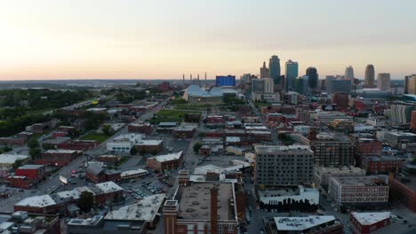 kansas city skyline in summer - aerial truck right