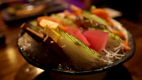 colorful sashimi dish with fresh ingredients