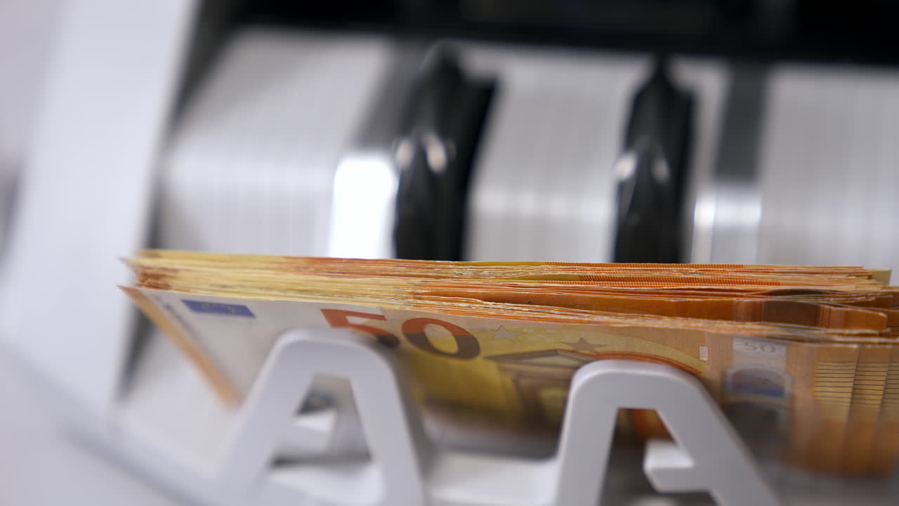 Money counting machine. Euro banknotes