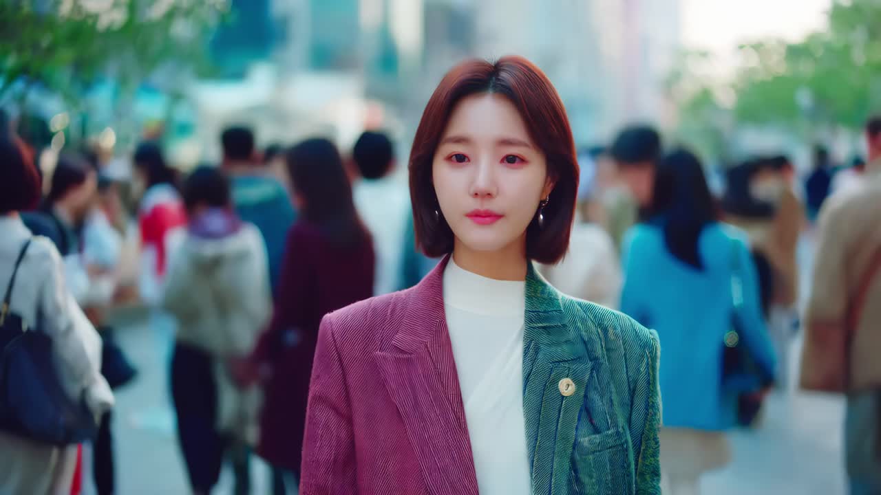 유행 의 코트 를 입은 여자