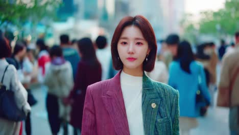 유행 의 코트 를 입은 여자