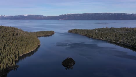 aerial view of lake and forest - lake tahoe in usa - drone shot