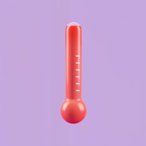 3d cartoon red thermometer on purple background