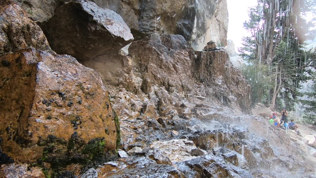 Mary Jane Falls in slow motion falling on rocks in Mt Charleston.