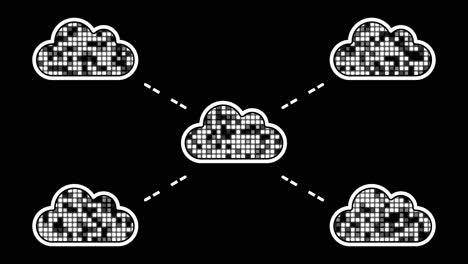 Communicating cloud computing concept illustration animation (seamless loop, white color on black background)