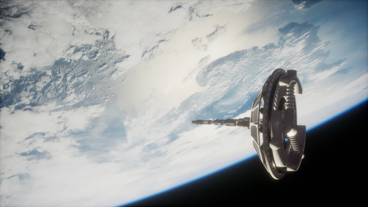 satélite espacial futurista en órbita alrededor de la tierra