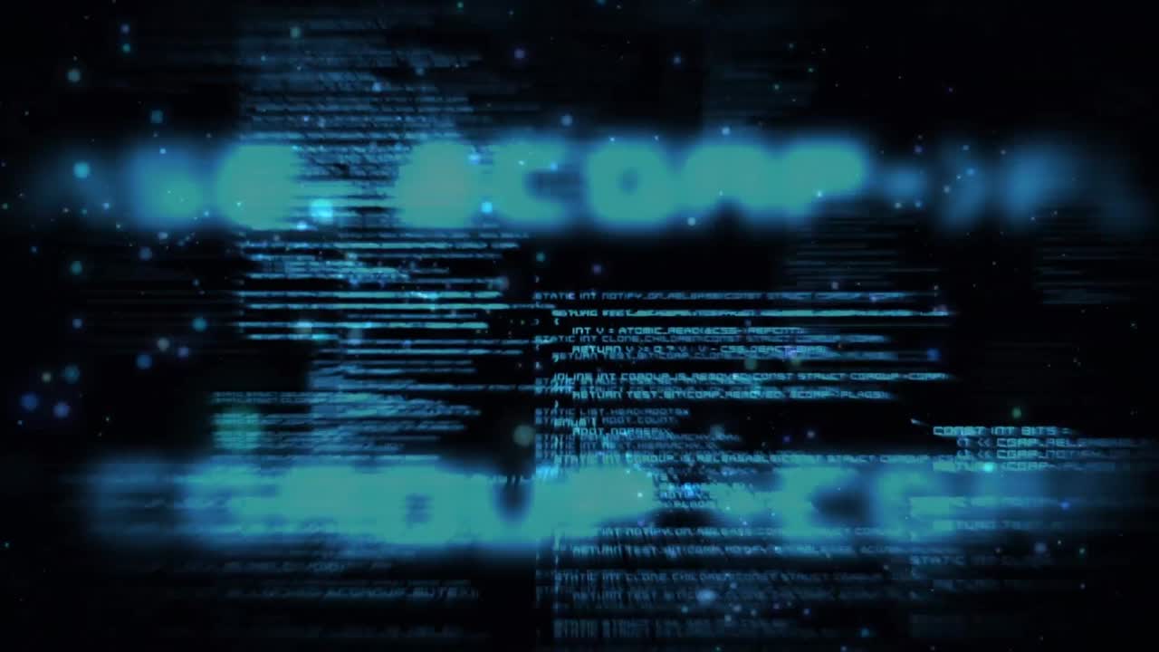 Digitally generated video of data processing and glowing spots moving against black background