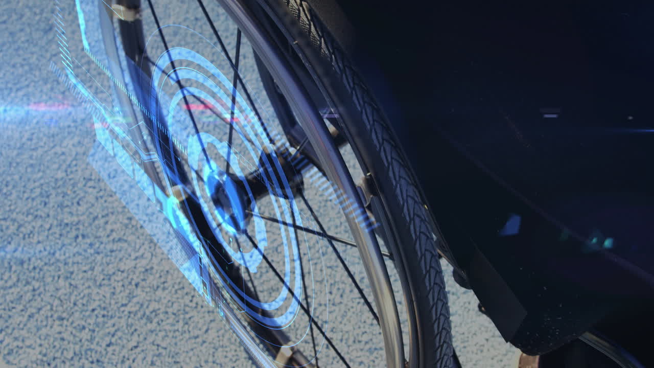 스 ⁇  스캐닝의 애니메이션과 백인 남성 장애인 운동 선수가  ⁇ 체어를 사용하는 배경