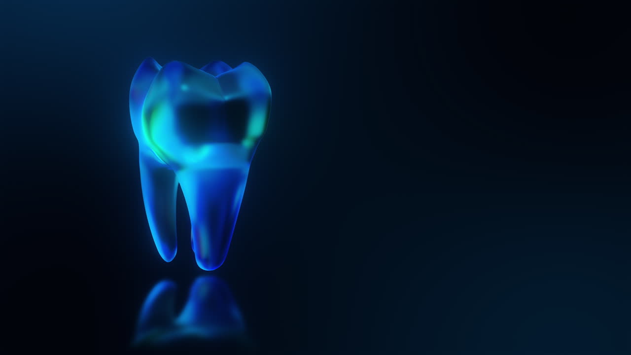 Futuristic rotating tooth 3d holographic dental symbol loop