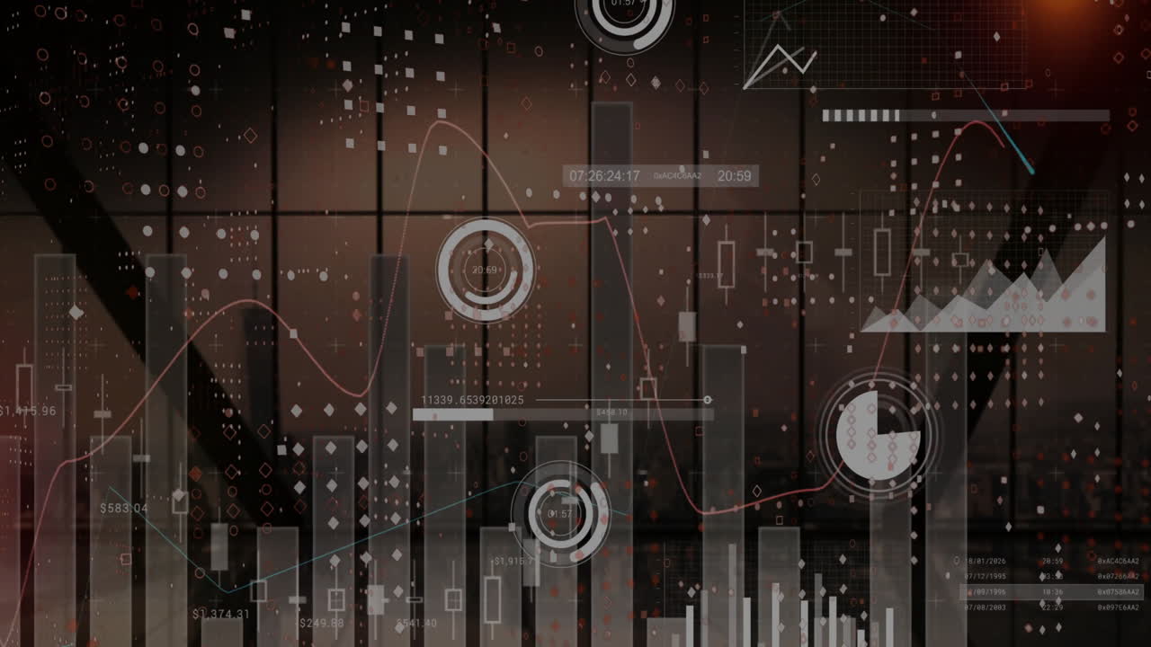 animación del procesamiento de datos financieros sobre un fondo oscuro