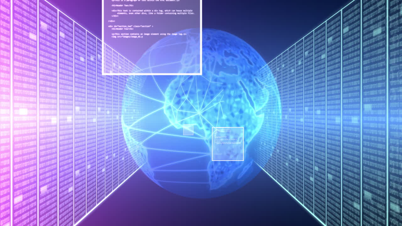 Animation of computer data processing and globe